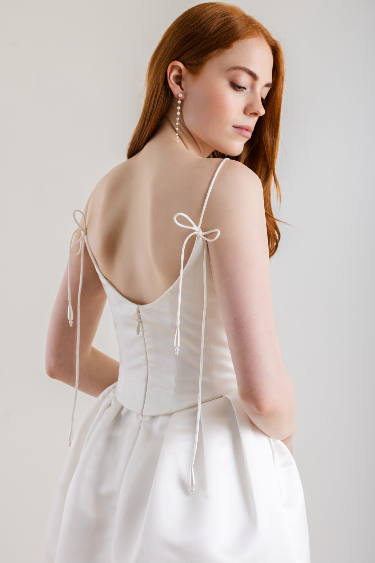 bridal shower dresses with bows Spaghetti Strap Dusty Pink Bead Top High Low Matte Satin Bridesmaid Dresses main image 1