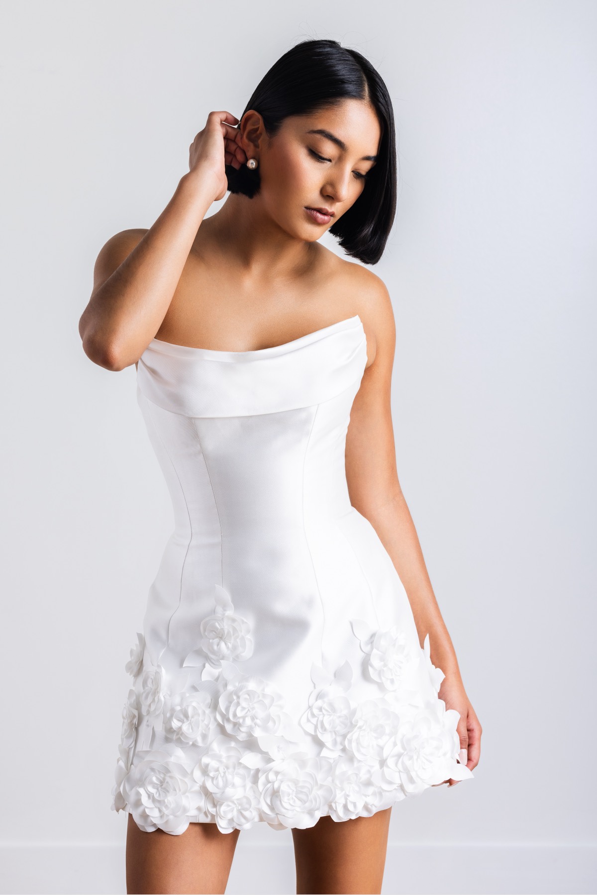 watters ornament strapless rosette fitted mini dress By Watters Little White Dress Ornament 31321 Ivory