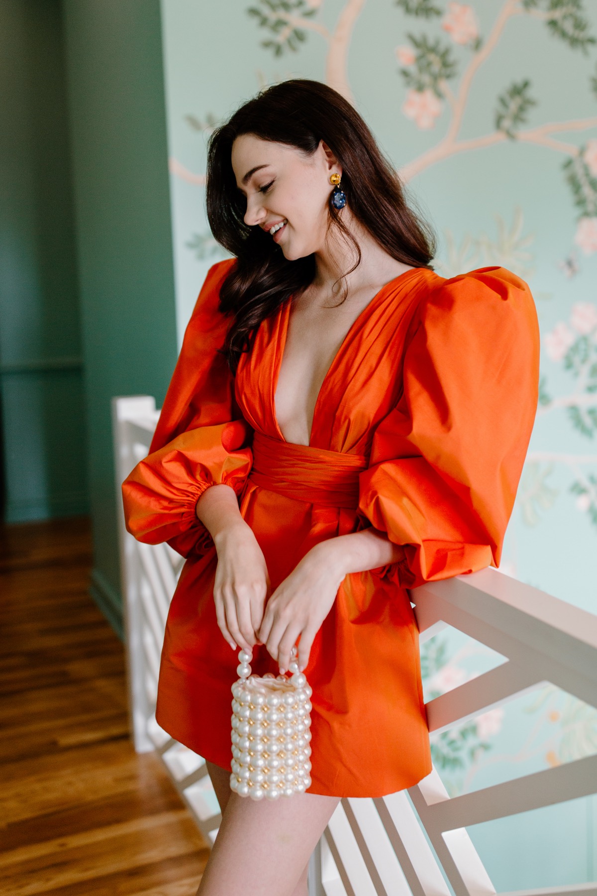 watters meringue silk mini dress WATTERS MERINGUE RADIANT TAFFETA V-NECK BALLOON-SLEEVE MINI DRESS